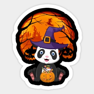 Panda bear pumpkin witch Sticker